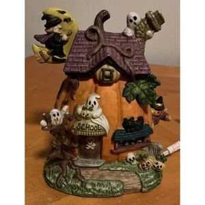 Vintage‎ Pumpkin Hollow Lighted Haunted School, Hand Painted Porcelain, Works